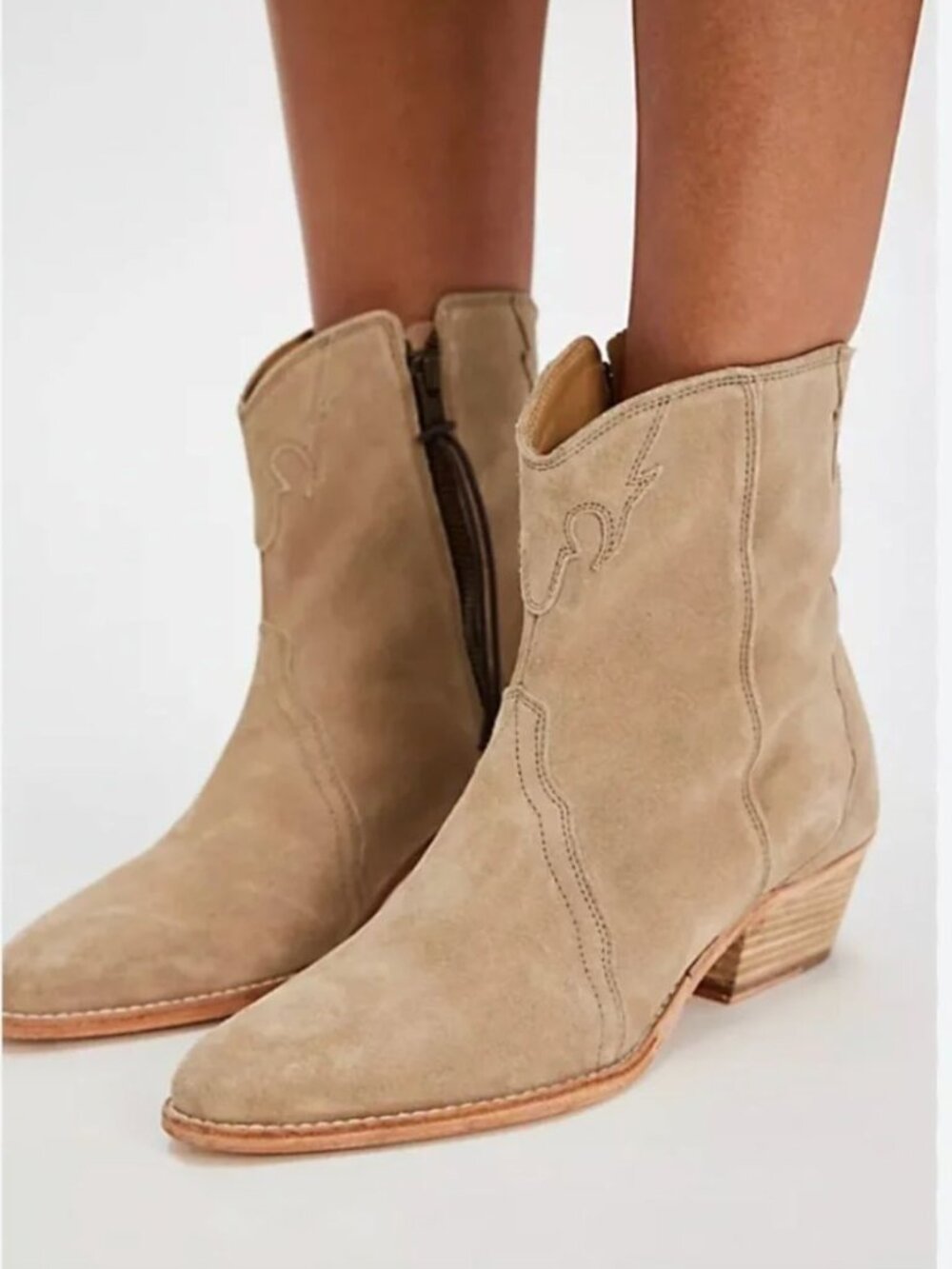 Free People 39.5 New Frontier Beige Suede Western Ankle Boots Booties Shoes Boho